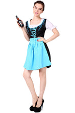 Laden Sie das Bild in den Galerie-Viewer, Oktoberfest Dirndl Damen Trachtenkleid mit Schürze Cosplay Kostüm Blau Rot
